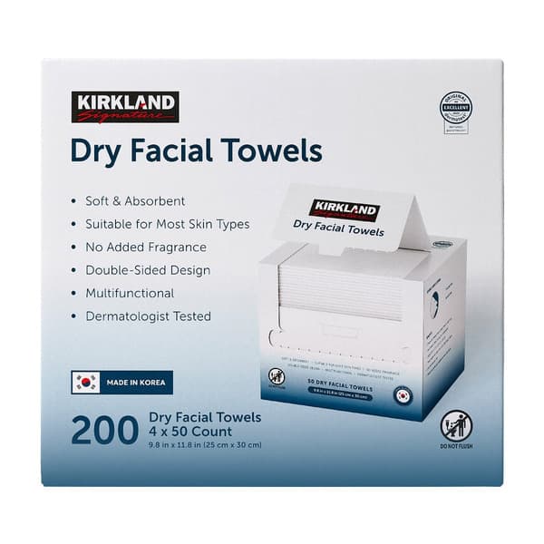 Kirkland Signature Daily Dry Facial Towels, 200-Count –